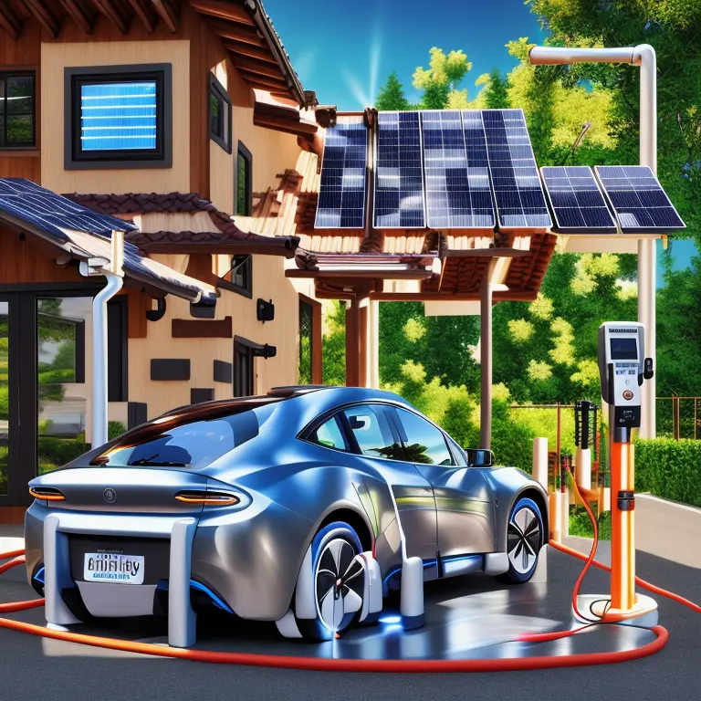 Código QR de un coche eléctrico tipo futurista siendo cargado con paneles solares en el techo