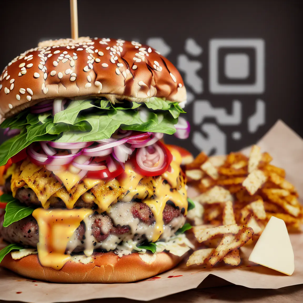 QR Code Hamburger and Fries