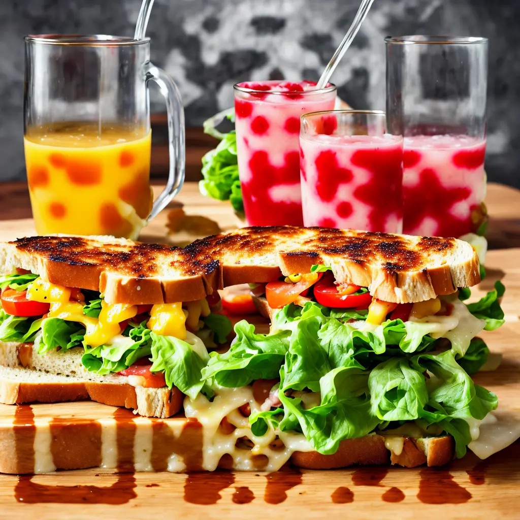 A QR Code of a delicious BLT type sandwich with juice in the background