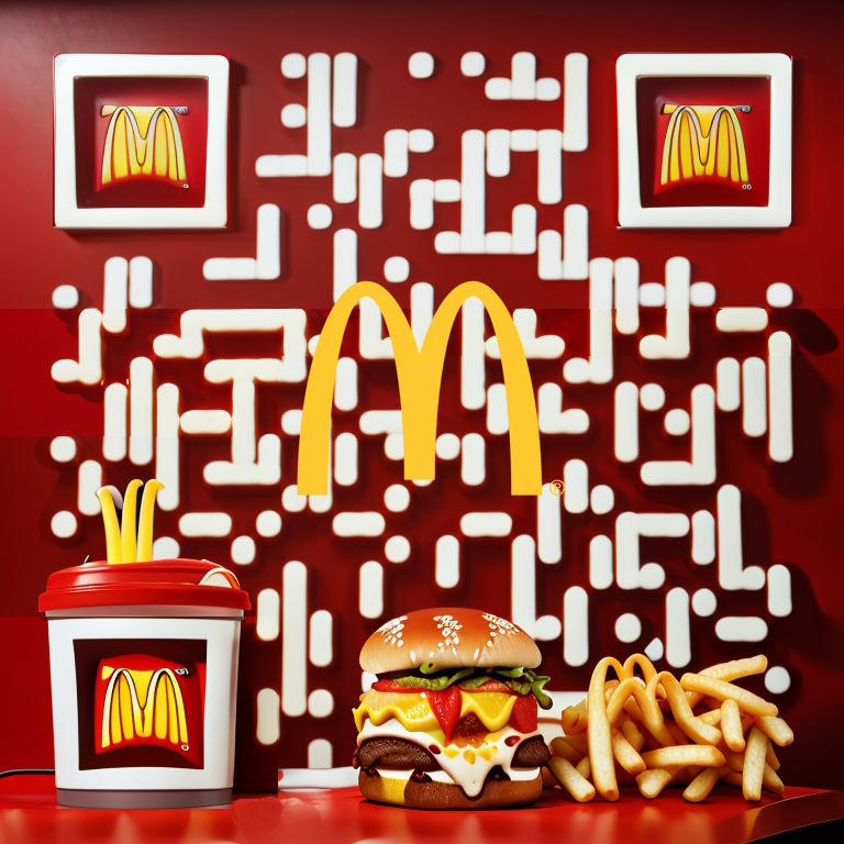 A McDonalds type QR code with a hamburger and fries